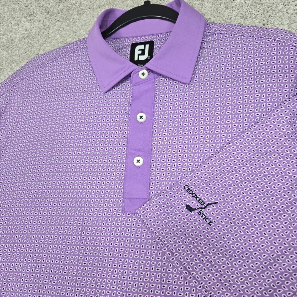 FJ FootJoy Golf Polo Purple Paisley Print AOP mens Large Crooked Stick Golf club